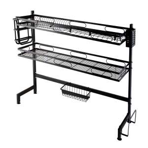 TRENDY Dish Drying Rack, 2 Tier, Over Sink, with Cutlery Holder, Black - Dish Rack