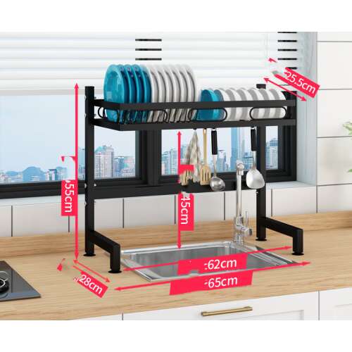 TRENDY'S Dish Drying Rack, Over the Sink, Black, 55 x 28 x 62 cm, with Dimensions