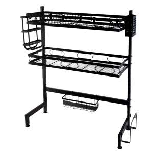 TRENDY S Dish Drying Rack, Two Tier, Over Sink, with Cutlery Holder, 82X28X62 CM, Black - Dish Rack