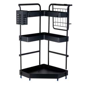 TRENDY'S sarok konyhai polc, 3 szintes, evőeszköztartóval, fekete, 50x30x61,5 cm - Edényszárító