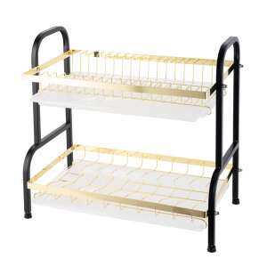 Kétszintes tányértartó, fekete-arany, 42 X 23,5 X 39 CM - Edényszárító
