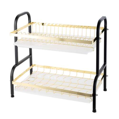 Kétszintes tányértartó, fekete-arany, 42 X 23,5 X 39 CM