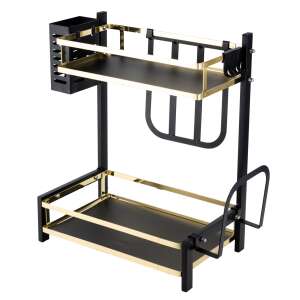 Black and gold two-tier dish drying rack with cutlery holder - Dish Rack