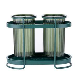 TRENDY'S cutlery holder with two containers, green-black, 10.5X21X16 CM - Storage & organization