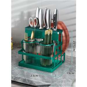 TRENDY'S green cutlery holder with two containers and a knife holder, kitchen organizer, countertop storage - Knife