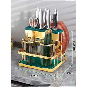 TRENDY'S cutlery holder with two containers and a knife holder, green-gold 23X19X20,5 CM - Knife
