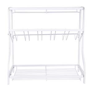 White 3-tier kitchen storage rack with hooks, perfect for organizing dishes, spices, and other kitchen essentials - Dish Rack