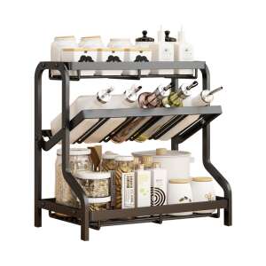 Black 3-Tier Kitchen Storage Rack Organizer, 35X20X37CM, Stainless Steel, Countertop Stand, Spice Rack, Bottle Holder, Kitchen Utensil Organizer - Dish Rack
