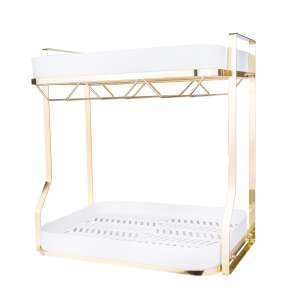 TRENDY'S konyhai szervező, fehér és arany színben, 2 szintes, borospohár tartóval, pultra, konyhai tároló - Edényszárító