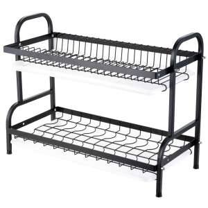 Black two-tier dish drying rack, stainless steel, 39 x 23.5 x 42 cm - Dish Rack