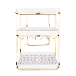 TRENDY'S konyhaszervező, három szinttel, fehér-arany, 36x25x36 cm, rozsdamentes acél - Edényszárító