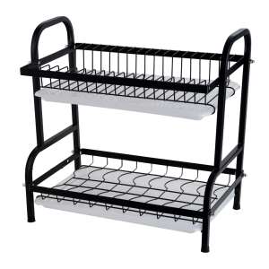 TRENDY'S kétszintes edénytartó állvány, fekete-fehér, 39 X 23,5 X 56 cm - Edényszárító