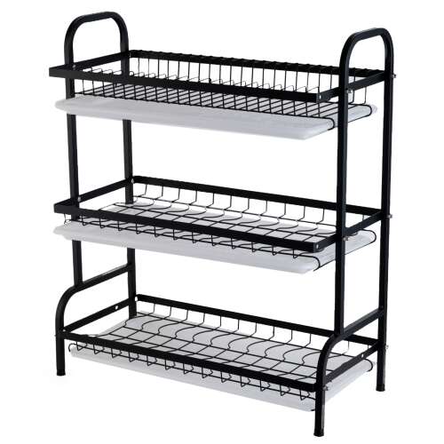TRENDY'S 3-Tier Dish Drying Rack, Black, 61 x 23.5 x 42 cm