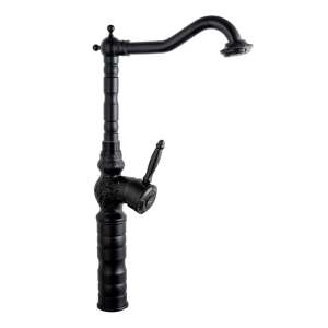 TRENDY'S konyhai csaptelep, fekete, hímzéssel, egykaros, magas ívű, kihúzható zuhanyrózsával - Trendy S Csaptelep