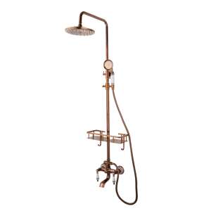 TRENDY S three-function shower column with rose, ceramic embroidery pattern, antique brass finish - Shower set