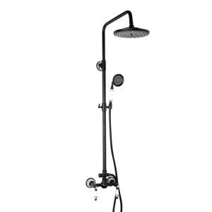 TRENDY'S black shower column with two functions, wall mounted, ceramic embroidery pattern, antique black - Shower set