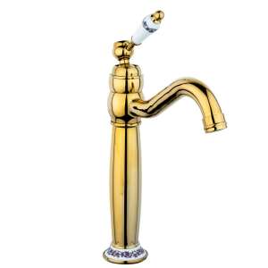 TRENDY'S arany színű egykaros mosogató csaptelep kerámia virágmintás fogantyúval - Trendy S Csaptelep