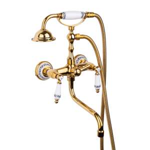 TRENDY'S arany kádcsaptelep kerámia fogantyúkkal és zuhanyfejjel, falra szerelhető - Trendy S Csaptelep