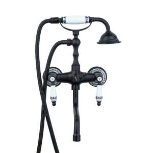 TRENDY'S fekete falra szerelhető fürdőszobai csaptelep kerámia fogantyúkkal és zuhanyfejjel - Trendy S Csaptelep