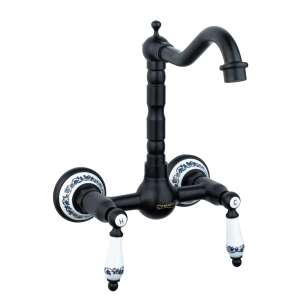 TRENDY'S falra szerelhető konyhai csaptelep, fekete, hattyú nyak, kerámia mintával, fogantyúkkal - Trendy S Csaptelep