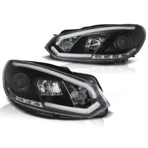 Faruri negre VW Golf 6 MK6 cu LED Tube Lights - Lumini auto