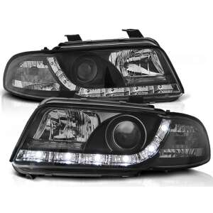 Faruri frontale negre Audi A4 1994-1998 cu proiector și lumini de zi cu LED - Lumini auto