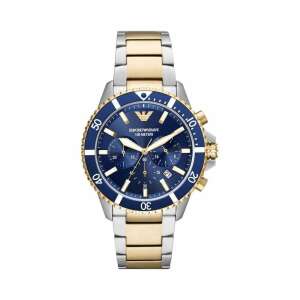Мъжки хронограф Emporio Armani AR11362 с син циферблат и гривна от златиста и сребърна неръждаема стомана - Мода и обличане