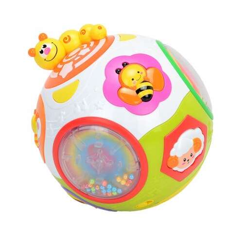 HolaToys Catch-Me Activity Ball, interaktives Babyspielzeug mit Lichtern und Geräuschen, farbenfrohes Design mit Tierfiguren, ab 6 Monaten