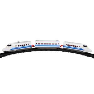 Electric train with three cars on tracks - Nonbrand Train, rail element, motorway