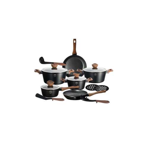 Berlinger Haus Ebony Rosewood 15 piece cookware set, black pots and pans with rosewood handles
