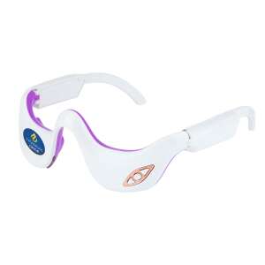 Titanium Drop eye massager with EMS and heat therapy, white and purple color, angled view - Facial care device