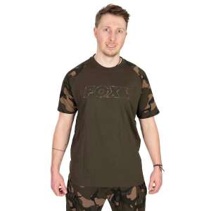 Fox camo outline póló, khaki, férfi, rövid ujjú, raglán ujjú, camo mintás, nagy Fox logó - Póló