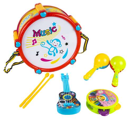 Mini Zenekar Játékkészlet - Dob, Gitár, Maracák, Csörgődob