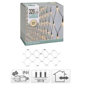 320 LED warm white fairy lights net, 300x150cm, outdoor and indoor use, decorative lighting for Christmas and other celebrations - ProGarden String Light