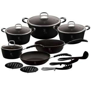 Berlingerhaus BH-6129 Gránit edényszett, 15 darabos, fekete, lábasokkal, serpenyőkkel, fedőkkel és konyhai eszközökkel - Berlinger Haus Edénykészlet