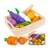 Wooden toy vegetable set with knife, includes carrot, eggplant, onion, potato, zucchini, and radish, in a wooden crate