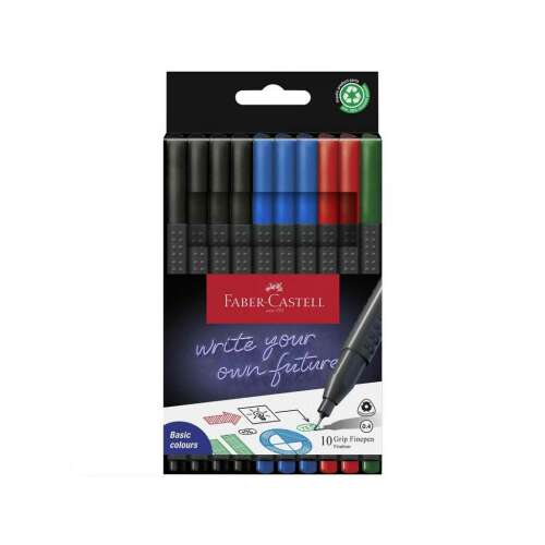 Faber-Castell GRIP Feinliner Stifte, 10er Pack, schwarz, blau, rot, grün