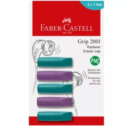 Faber-Castell Grip radír kupak ceruzákhoz, 5 darabos csomag, kék és lila - Radír