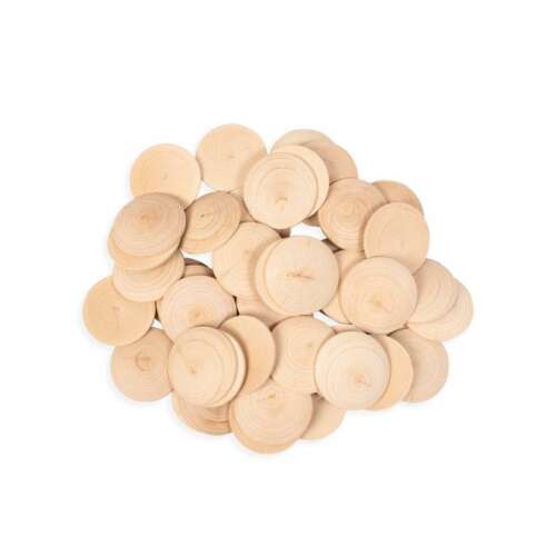 100 darabos 50 mm-es fa körök szett, természetes fa kézműves kellékek, barkácsoláshoz, fa gombok, fa kézműves