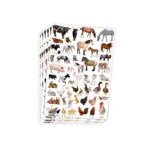 PlayBox Farm állatos matricák, 300 darab, különféle farm állatokkal, mint például tehenek, disznók, lovak, csirkék, kacsák és még sok más. Tökéletes kézműveskedéshez, díszítéshez és tanuláshoz. - Playbox