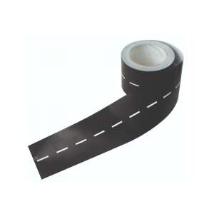 PlayBox Road Tape 10m, black road tape with white lines for toy cars, 80mm wide, 10m long, self-adhesive - Playbox