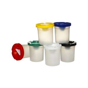 PlayBox ecsetmosó poharak 6 darabos szettben, többféle színben, beleértve a piros, sárga, zöld, kék, fekete és fehér színeket - Ecsettál