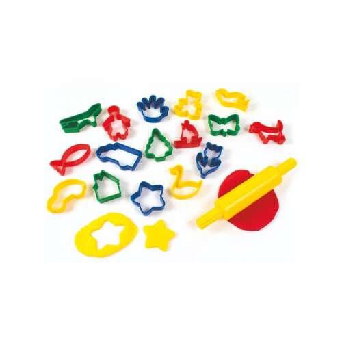 PlayBox din Suedia Set de 17 forme de tăiere pentru biscuiți cu sucitor, cu diverse forme pentru coacere și joacă cu plastilină