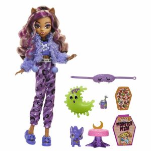 Monster High Creepover Party Clawdeen Wolf Puppe Gesamtansicht mit Zubehör - Mattel Baba