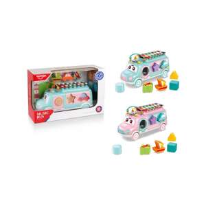 Music World Autobuz muzical cu sortare de forme cu xilofon, culori albastru și roz, pentru bebeluși și copii mici - Jocuri de sortare a formelor