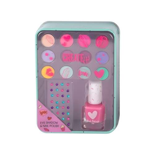 Canenco Create It! Lidschatten und Nagellack Set, 12 Farben Lidschatten, rosa Nagellack, Strasssteine, perfekt für Kinder