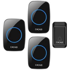 Set de sonerii wireless CACAZI A10G, 3 unități interioare, negru - Sonerii