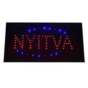LED Nyitva Tábla - 500x250 mm - Villogó Kék Kerettel