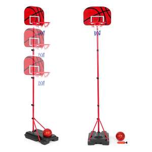 Adjustable height basketball hoop with basketball and pump, red, for kids - Basketball, Hoop, and Equipment