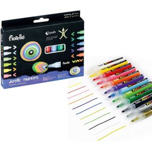 Set de 12 markere acrilice Fiorello cu mostre de culoare - Markere
